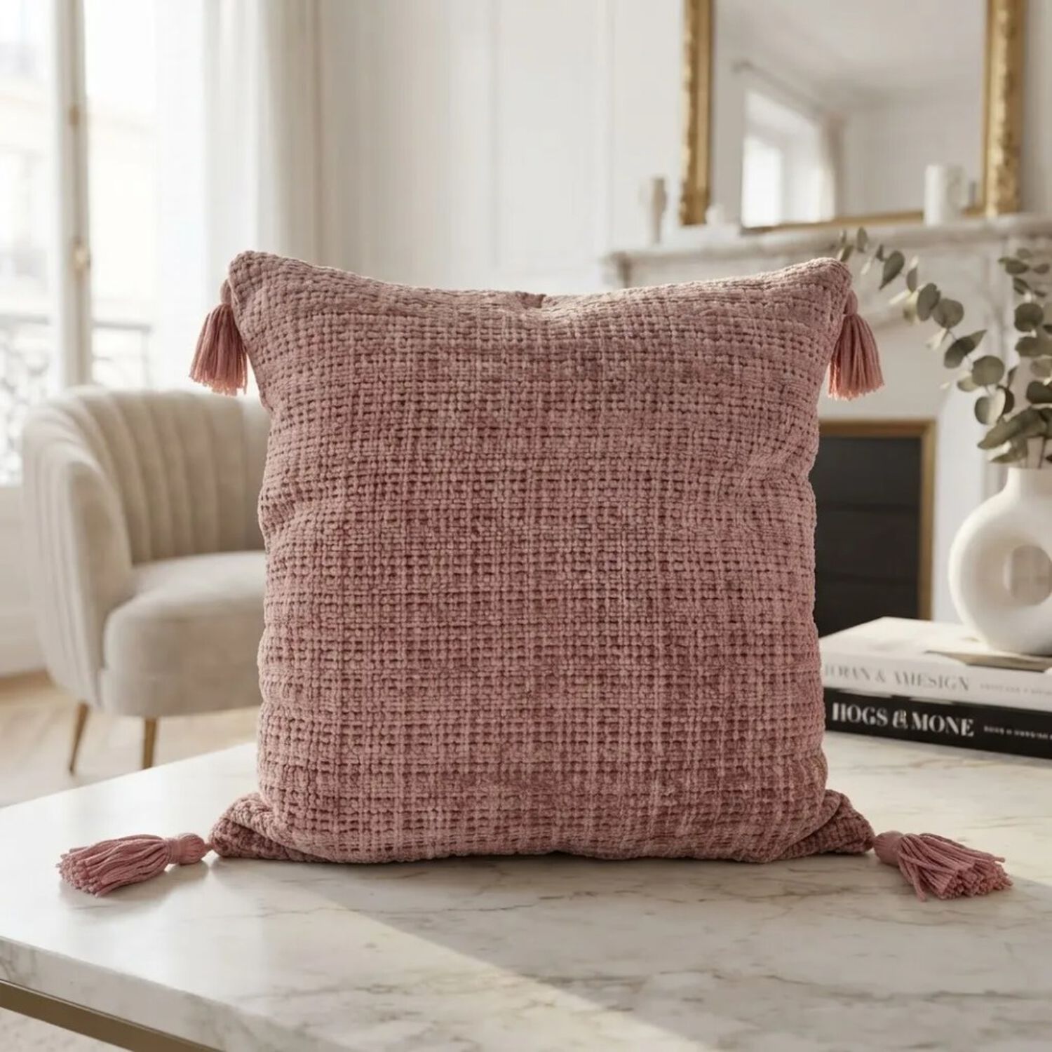 Set De 4 Cojines Decorativos Dunas Ros&eacute; Chenille Y Tejido image number 1.0