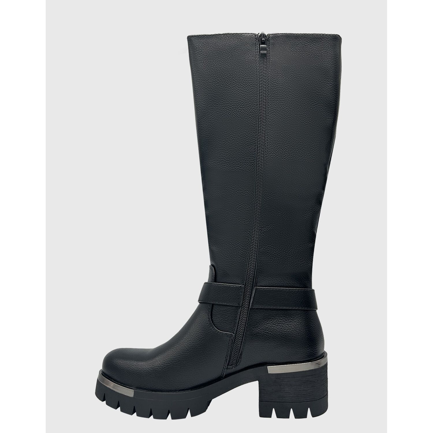 Bota Para Mujer, Negra Bajo La Rodilla Correa Con Hebilla image number 4.0