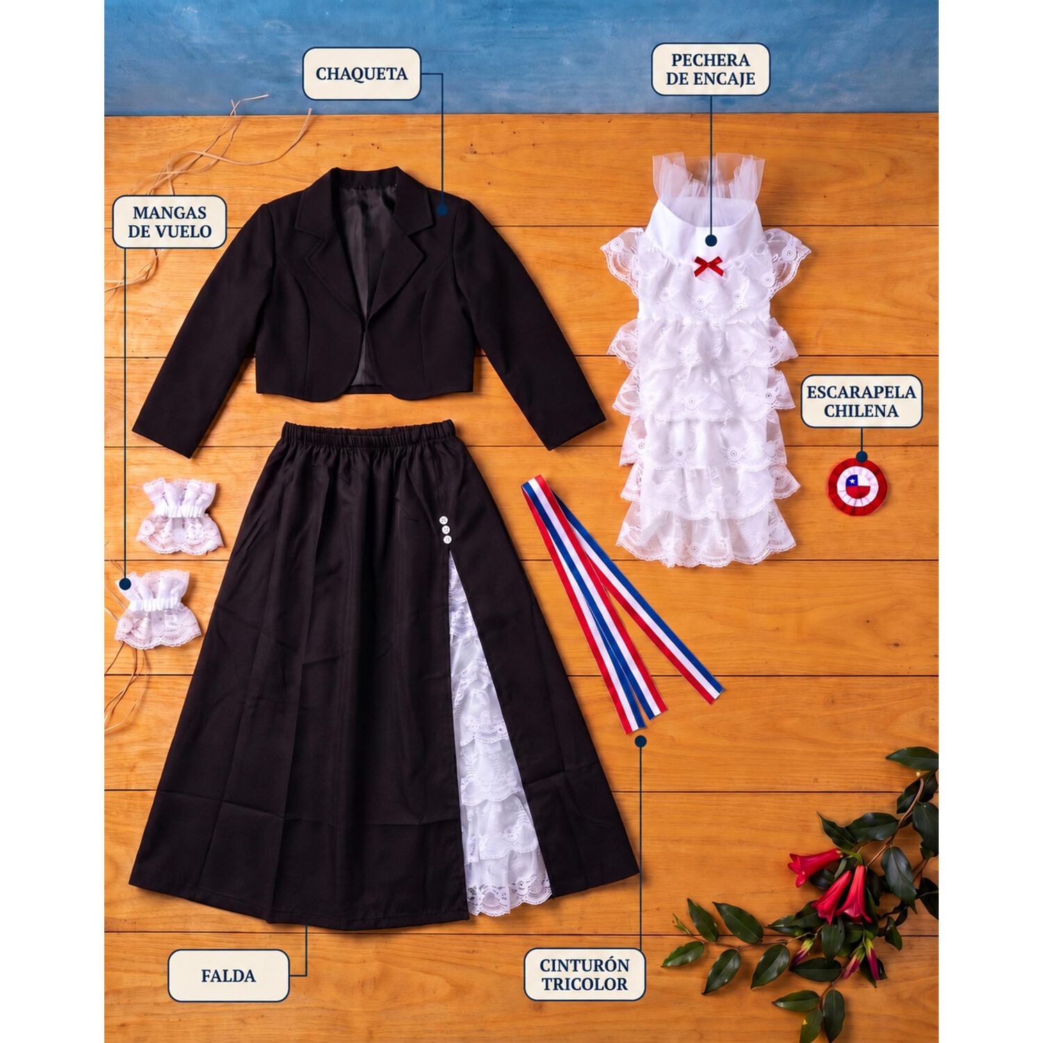 Traje Huasa Tradicional Para Ni&ntilde;as, Adultas image number 17.0