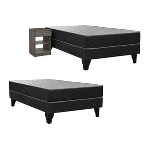 Cama Europea Celta Apolo Black / 1 Plaza / Base Normal + Velador