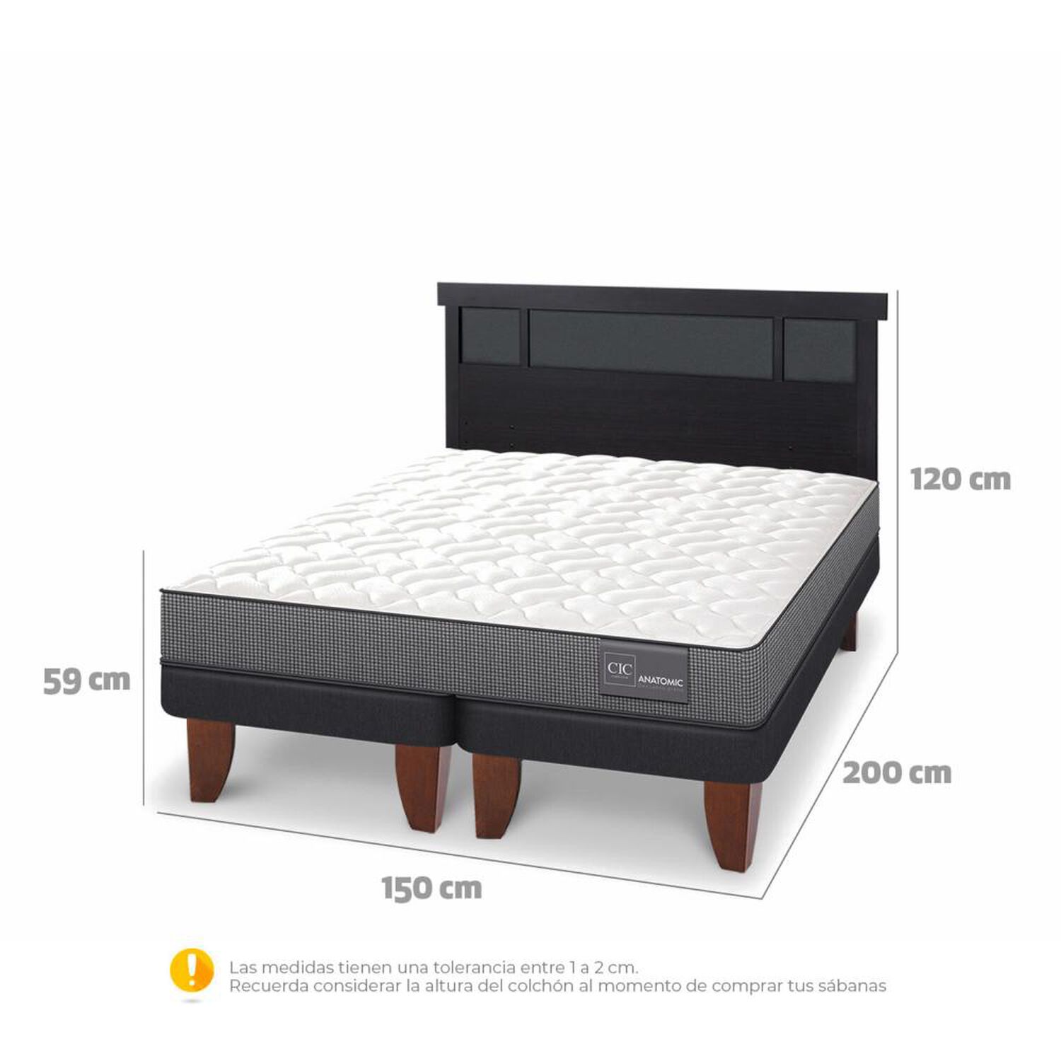 Cama Europea Cic Anatomic / 2 Plazas / Base Dividida + Respaldo image number 4.0