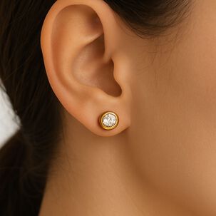 Aros Abridores Punto De Luz 4 Mm Oro 18k Con Circ&oacute;n Y Tope A Presi&oacute;n