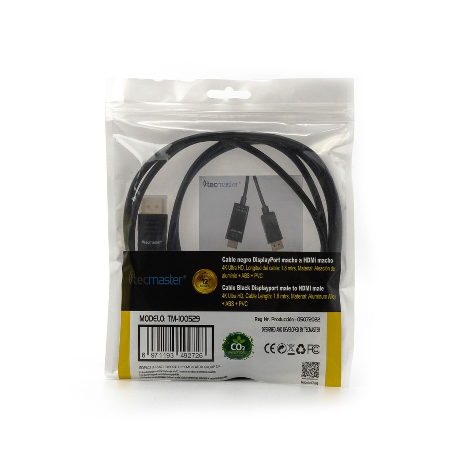 Cable Displayport A Hdmi 1.8 Metros Display Port 4k Tecmaster image number 3.0