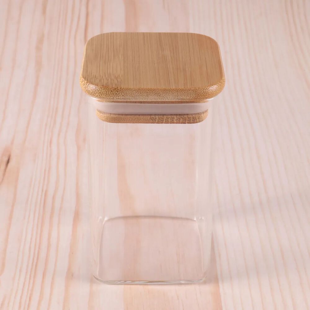 Frasco Hermetico Recipiente 600ml Vidrio Cuadrado 12cm Bamb&uacute; image number 1.0