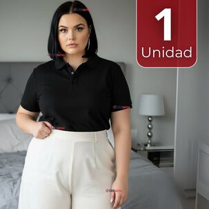 UTILISIMO Polera Pique Premium 200g Manga Corta 100% Algodón Textura Suave Chemise Negro Mujer