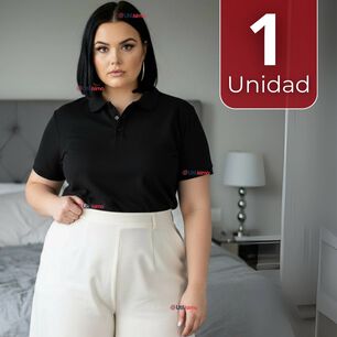 Polera Pique Premium 200g Manga Corta 100% Algod&oacute;n Textura Suave Chemise Negro Mujer