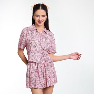Blusa Corta Manga Corta Cuello Camisero Mujer Freedom
