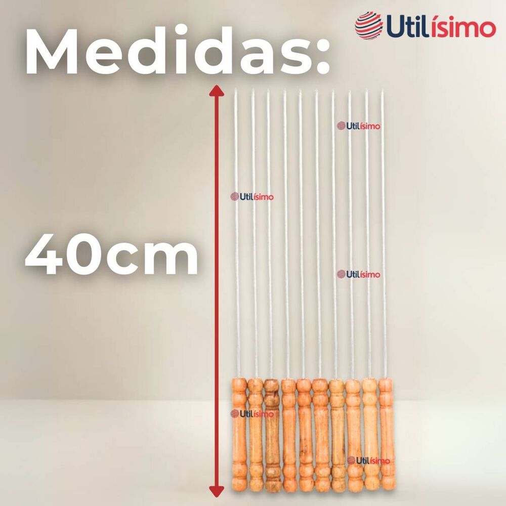 Pack 12 Pinchos De 40cm Para Anticuchos Brochetas Asados Mango De Madera image number 2.0