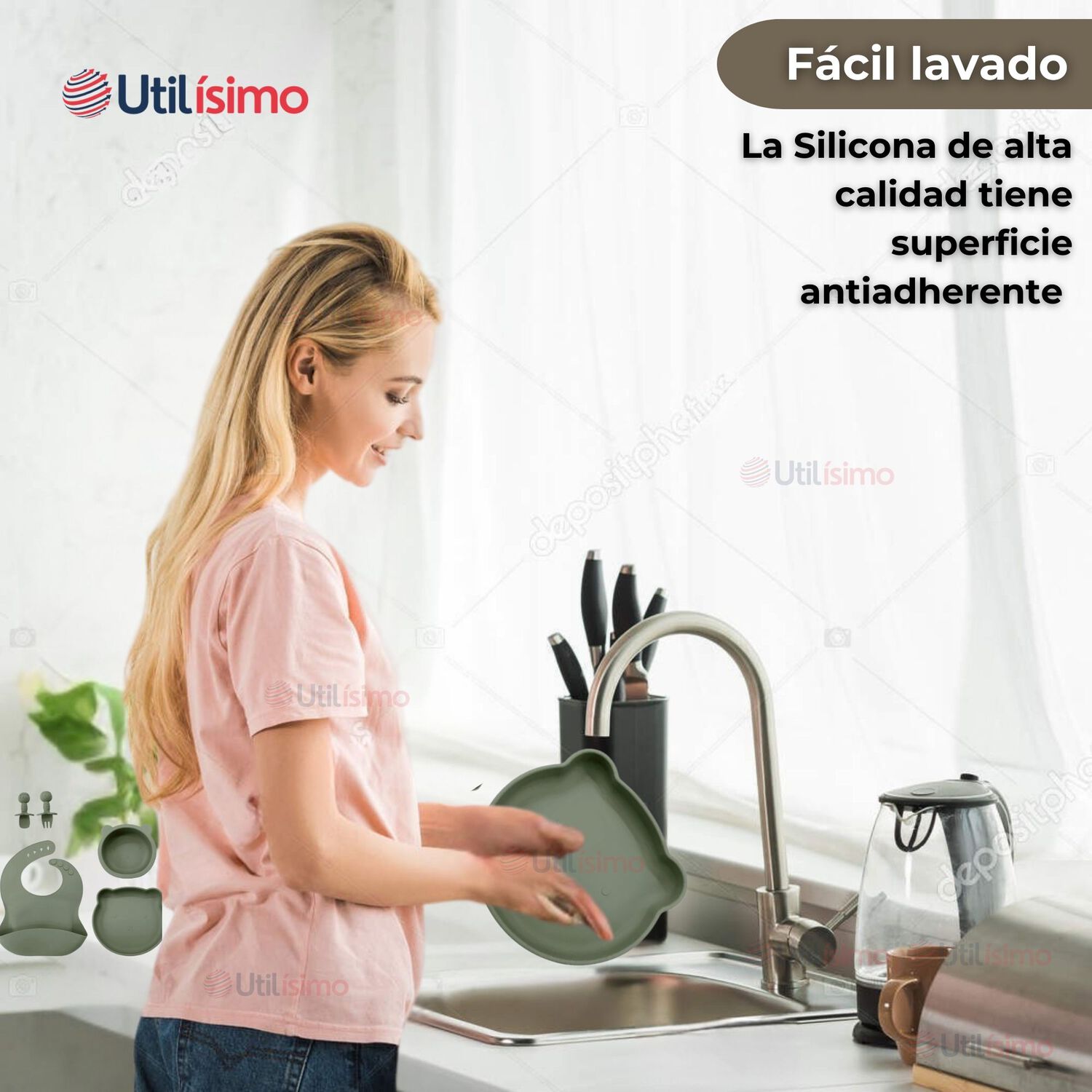 Set De Alimentaci&oacute;n Beb&eacute; Silicona 5 Piezas De Osito Libre Bpa Color Verde image number 5.0