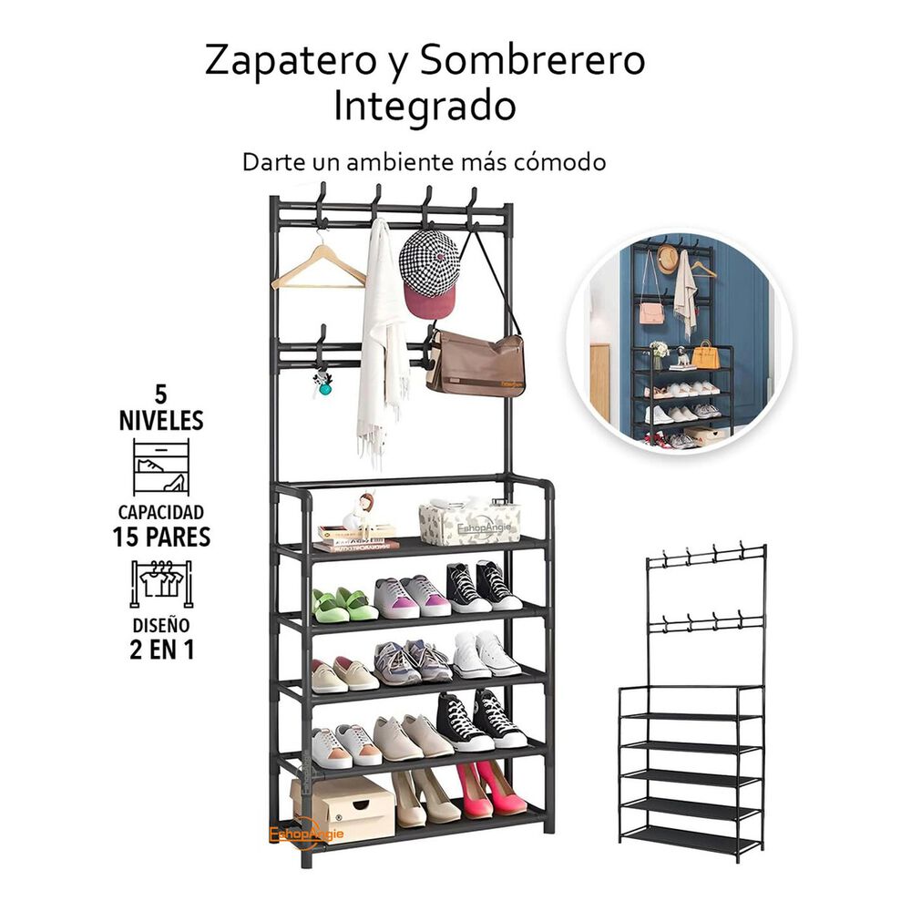 Organizador 2 En 1 Perchero Zapatero 5 Niveles Negro image number 2.0