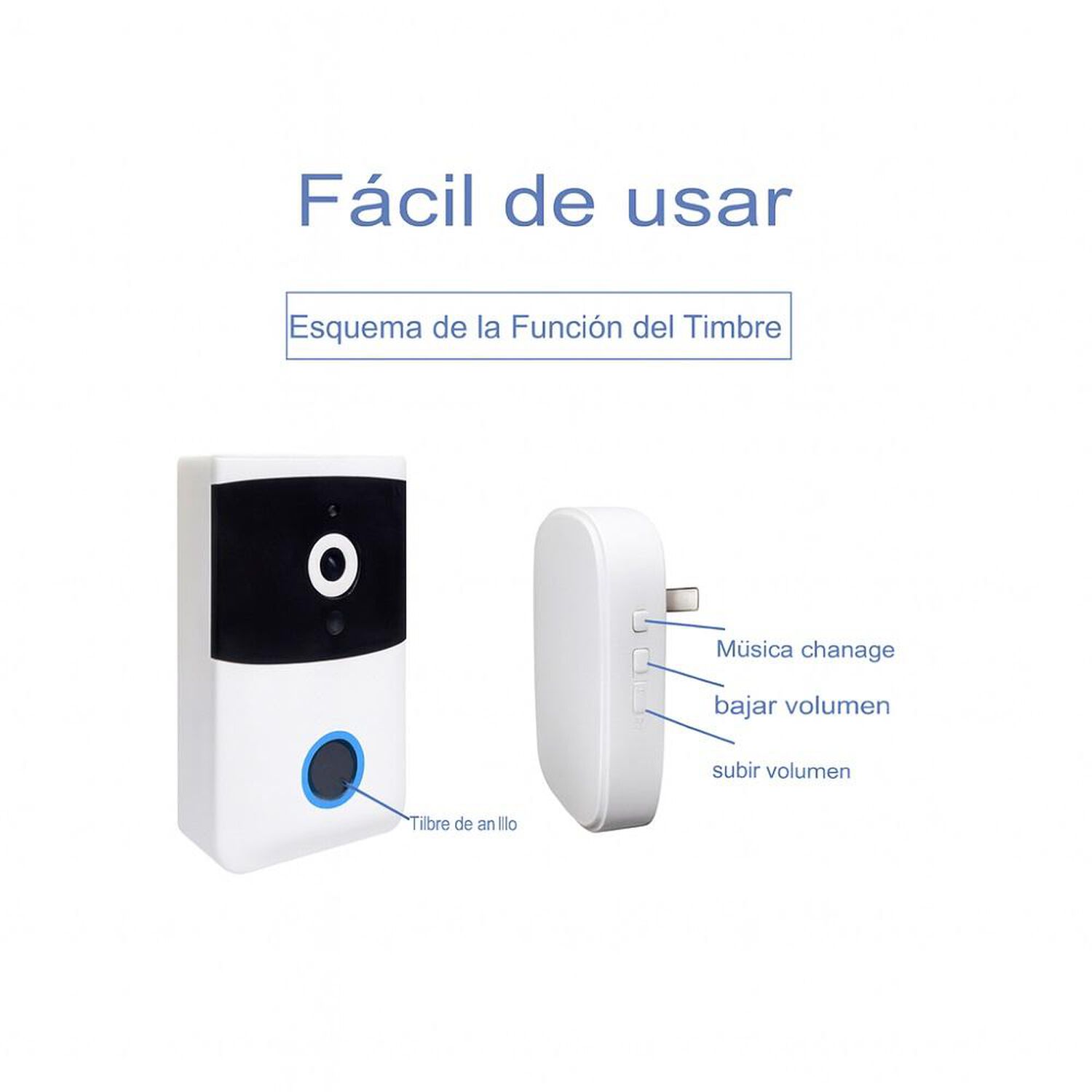 Timbre Puerta Inal&aacute;mbrico Wifi Con C&aacute;mara Visi&oacute;n Nocturna Hd image number 6.0