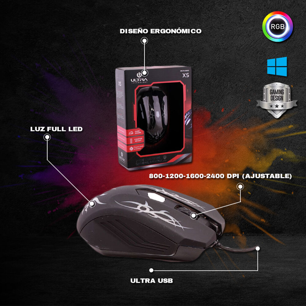 Mouse Alámbrico Ultra X 5 Retro Iluminado Gaming image number 2.0