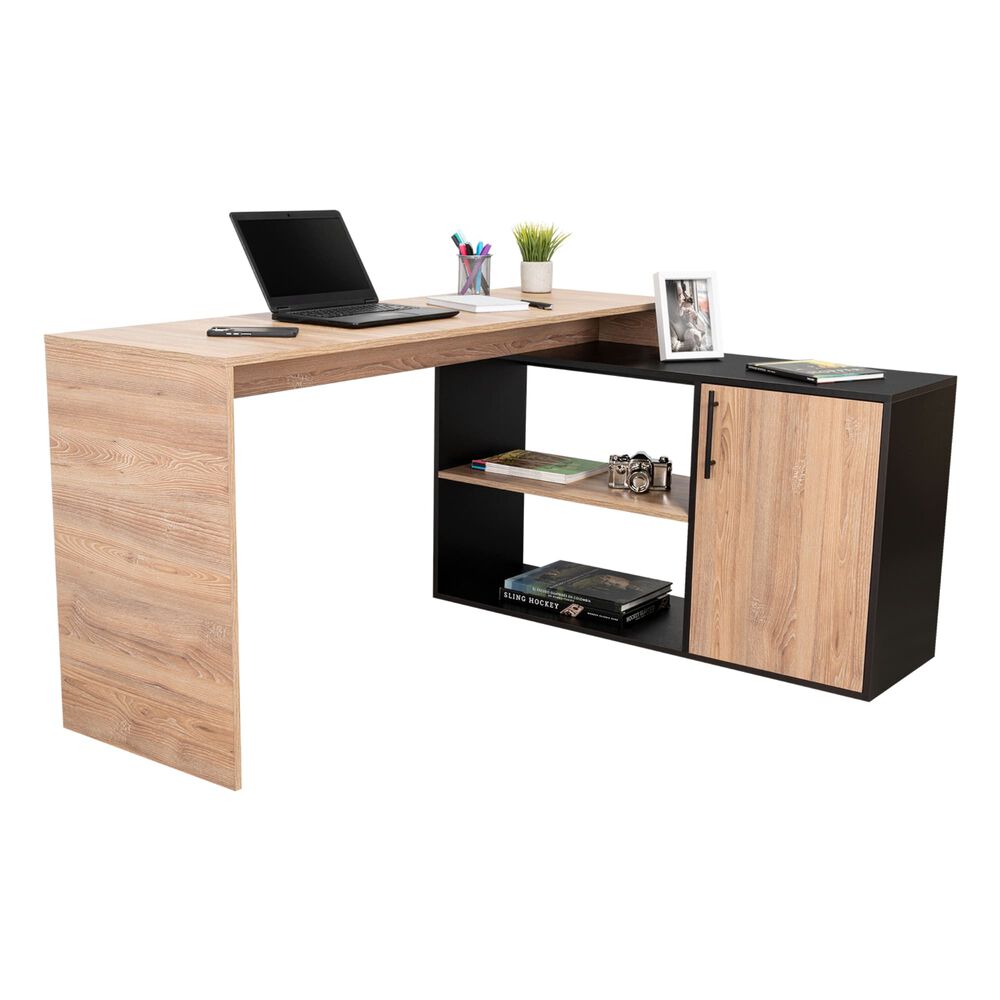 Escritorio En L 1 Puerta Fm-001c Caf&eacute; Claro Y Negro image number 1.0