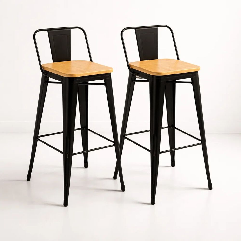 Pack De 2 Taburetes Tolix Con Asiento De Madera Clara - Negros image number 0.0