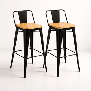 Pack De 2 Taburetes Tolix Con Asiento De Madera Clara - Negros