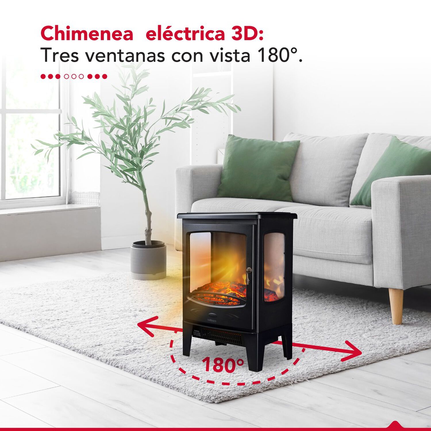 Chimenea Electrica 2 Potencias 1800w Thor Fireplace 3d Negro image number 2.0