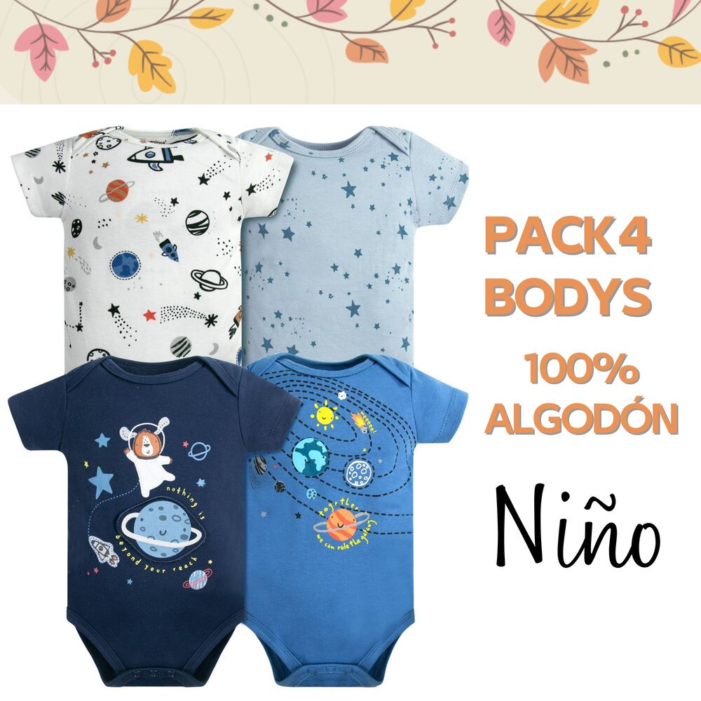 Pack 4 Bodys Ni&ntilde;o Manga Corta Tedmimak 100% Algod&oacute;n Galaxia Azul image number 4.0