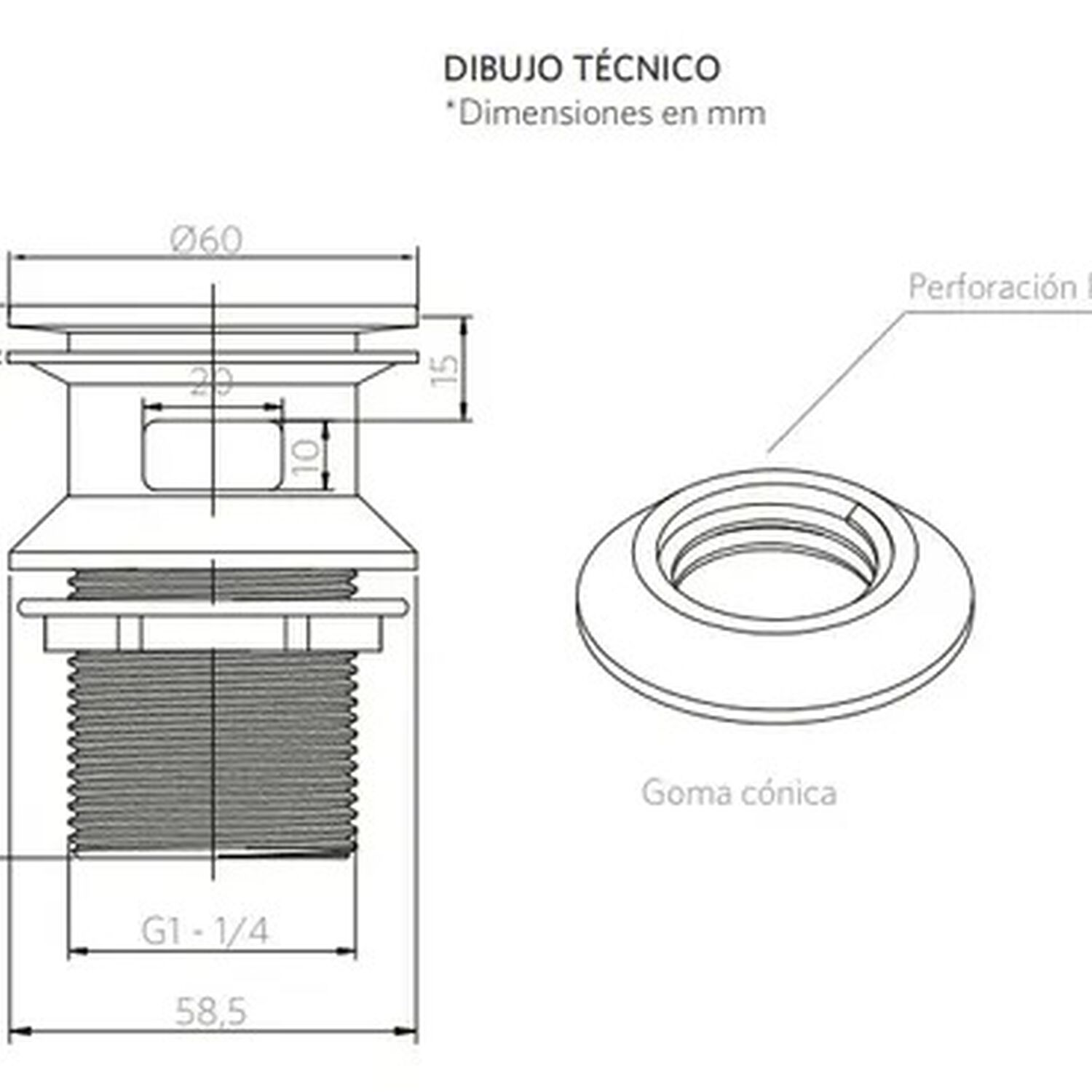 Desague Lavamanos Ss304 Moneda 1 1/4" C/reb S/cola Acero Inox Stretto image number 3.0