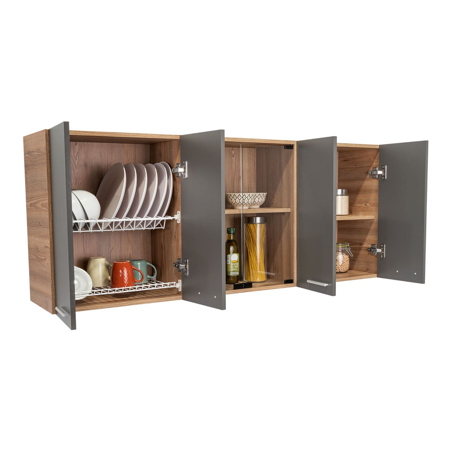 Mueble Superior De Cocina 6 Puertas 150x60x31,5 Cm Caf&eacute; Y Gris image number 3.0