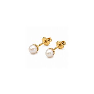 Aros Perla Cultivada Casquillo 5mm N3 Oro 18k 1.40gr Mujer Dorado