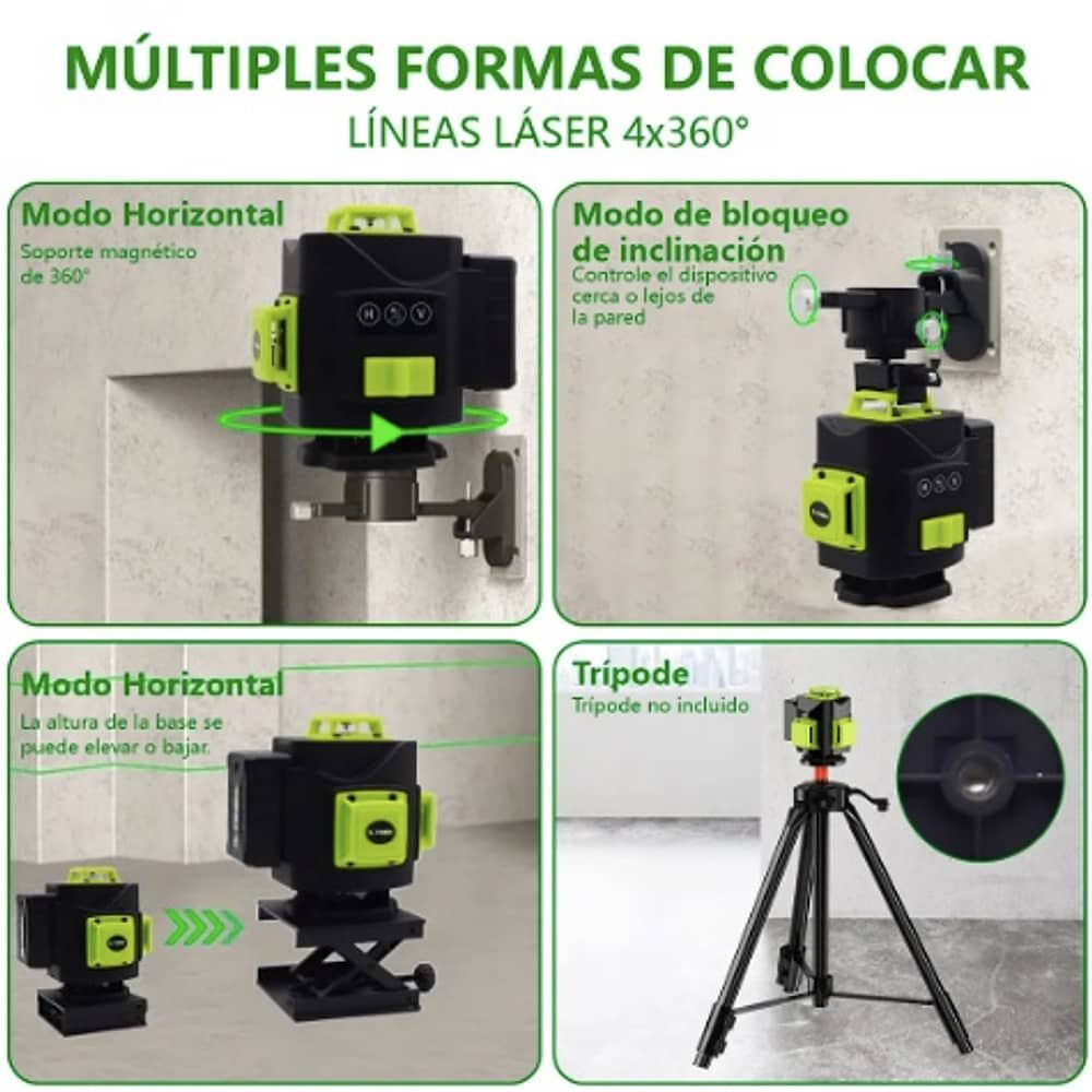 Nivel L&aacute;ser Verde, 4d 16 L&iacute;neas 360 Nivelaci&oacute;n Autom&aacute;tica image number 4.0