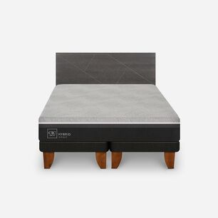Cama Europea King Hybrid + Respaldo Villarrica Gris