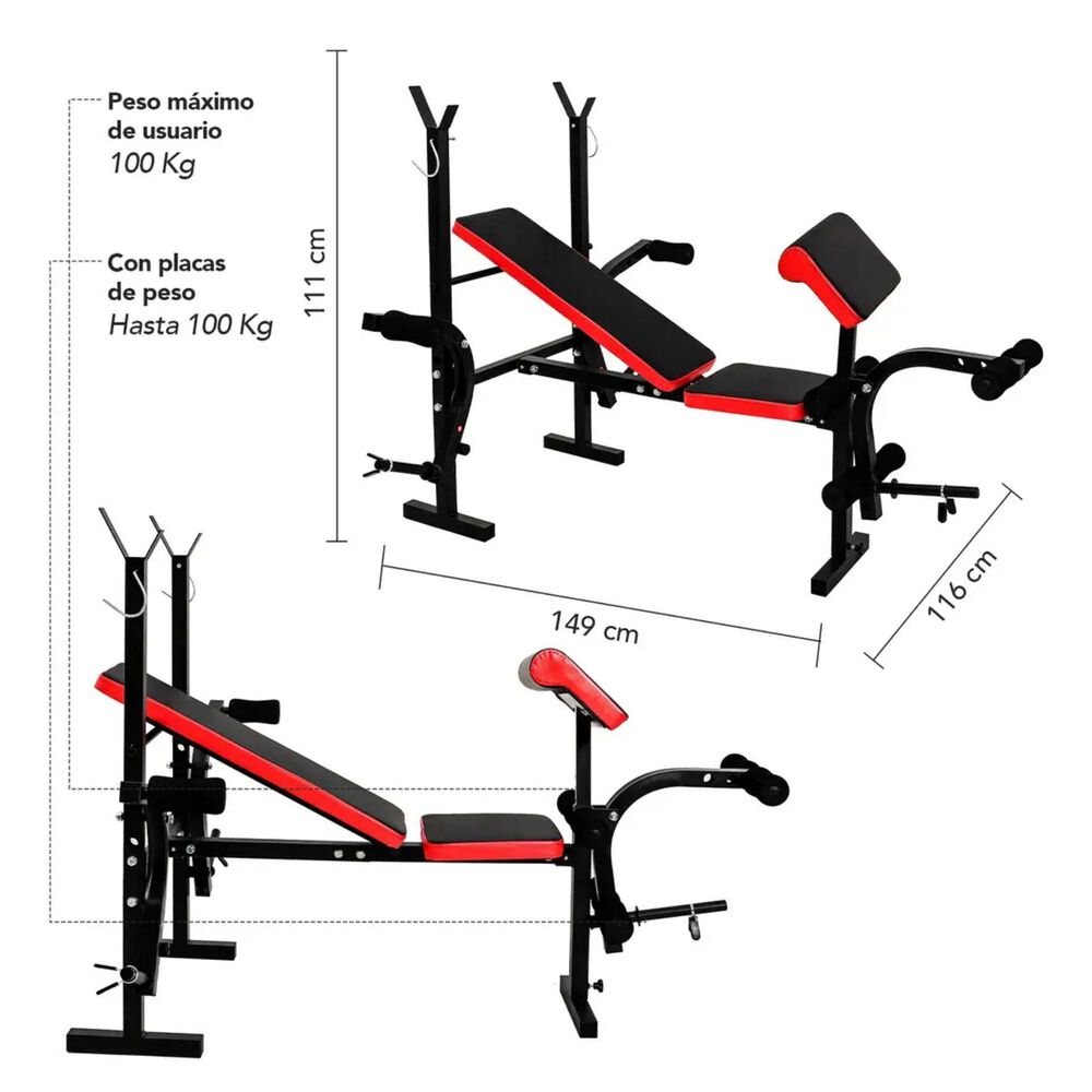 Banca Multifuncional Pesas Pecho Piernas Abs image number 4.0