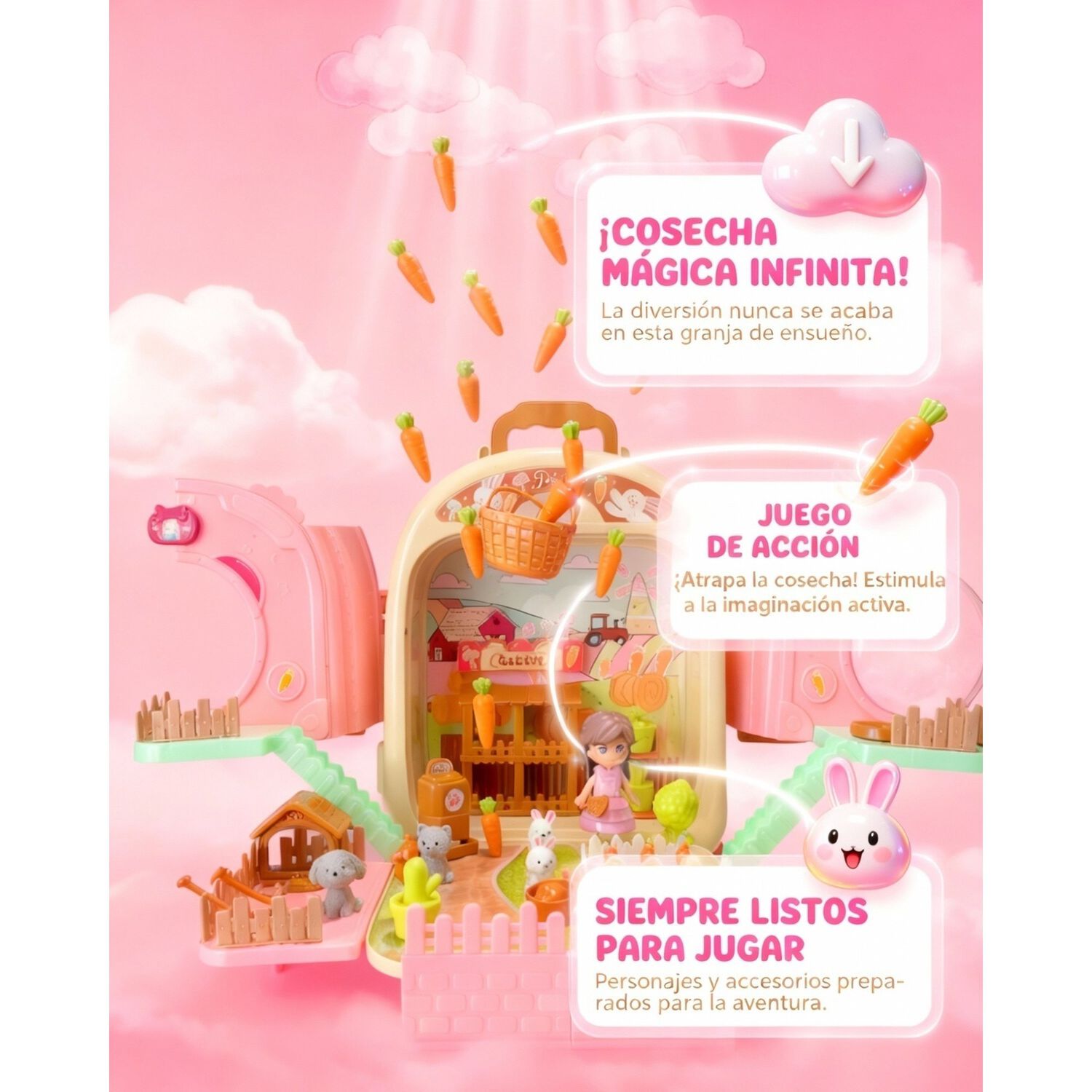 Juguete Casita Port&aacute;til 3 En 1 Conejo Y Mascotas Con Maleta image number 8.0