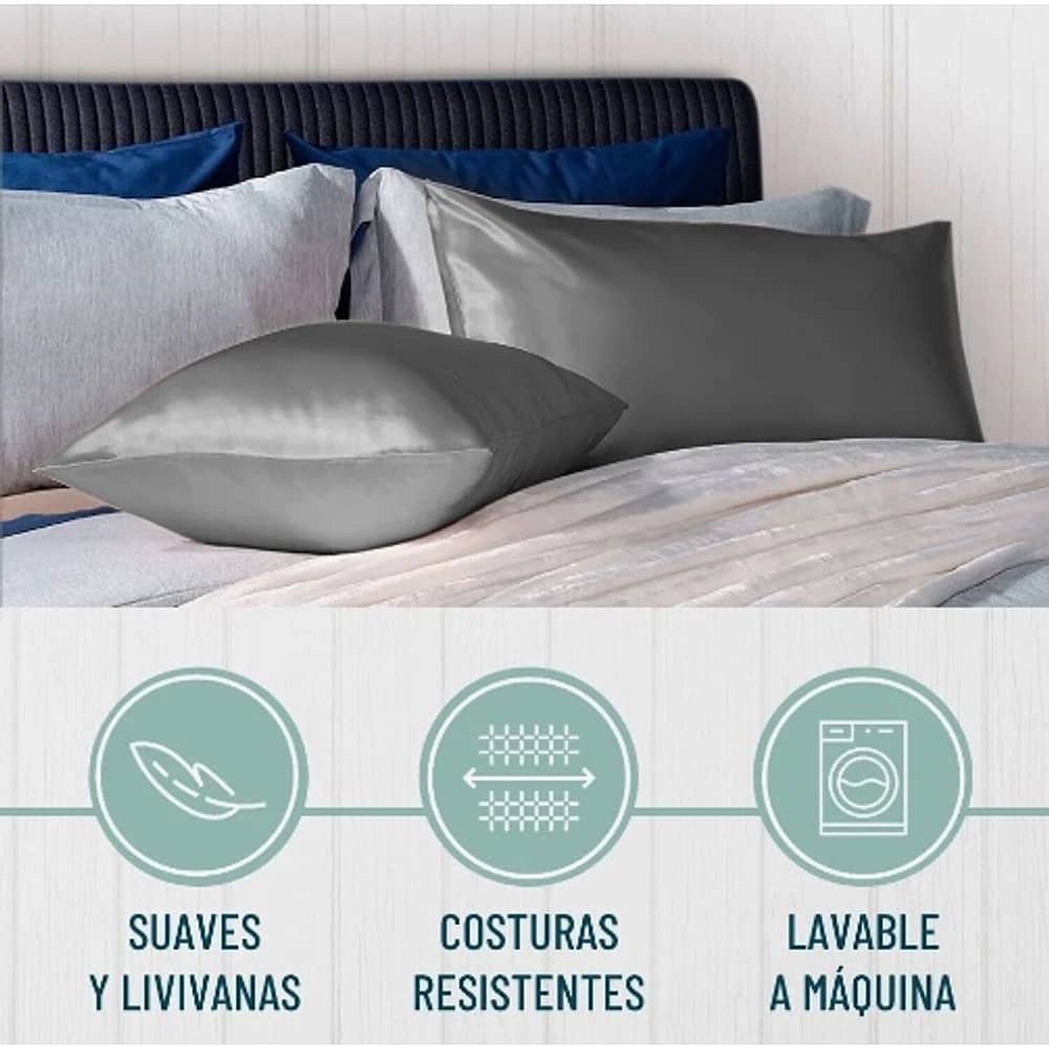 Funda Almohada Satin 100x50 Cm Gris image number 1.0