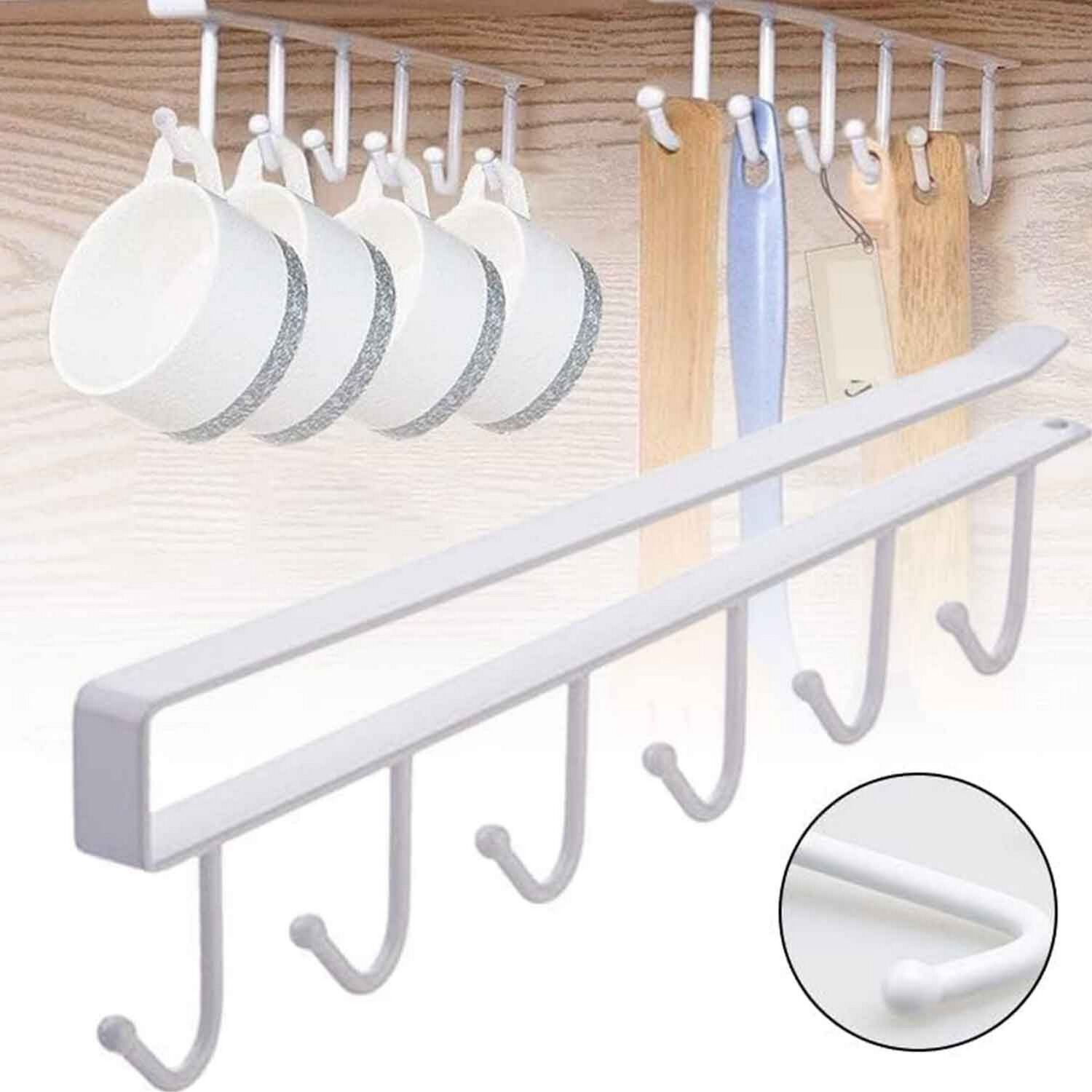 Colgador Organizador Soporte Tazas Utensilios Cocina Metal Blanco image number 3.0