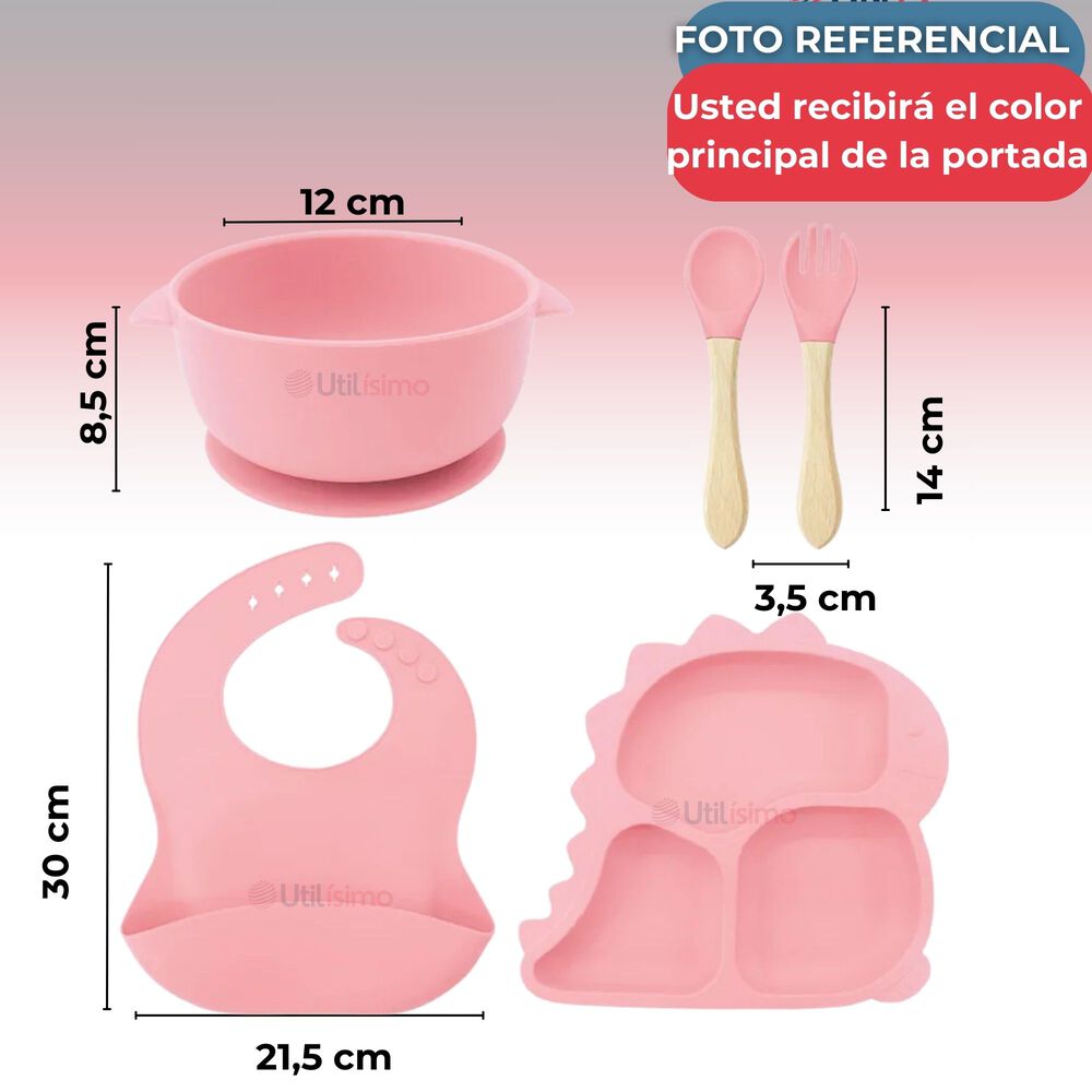 Set Alimentación Silicona Bebé 5 Piezas Dinosaurio Libre Bpa Color Rosa Claro image number 2.0