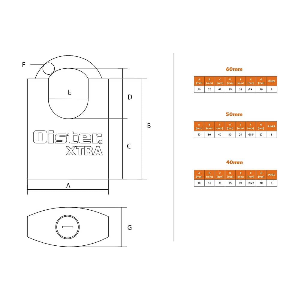 Candado Oister Xtra Con Hombros 50mm image number 2.0