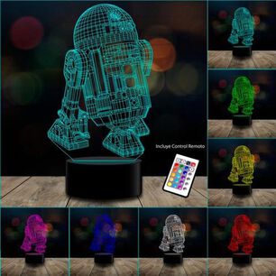 L&aacute;mpara 3d 7 Colores R2d2 Star Wars + Control Remoto