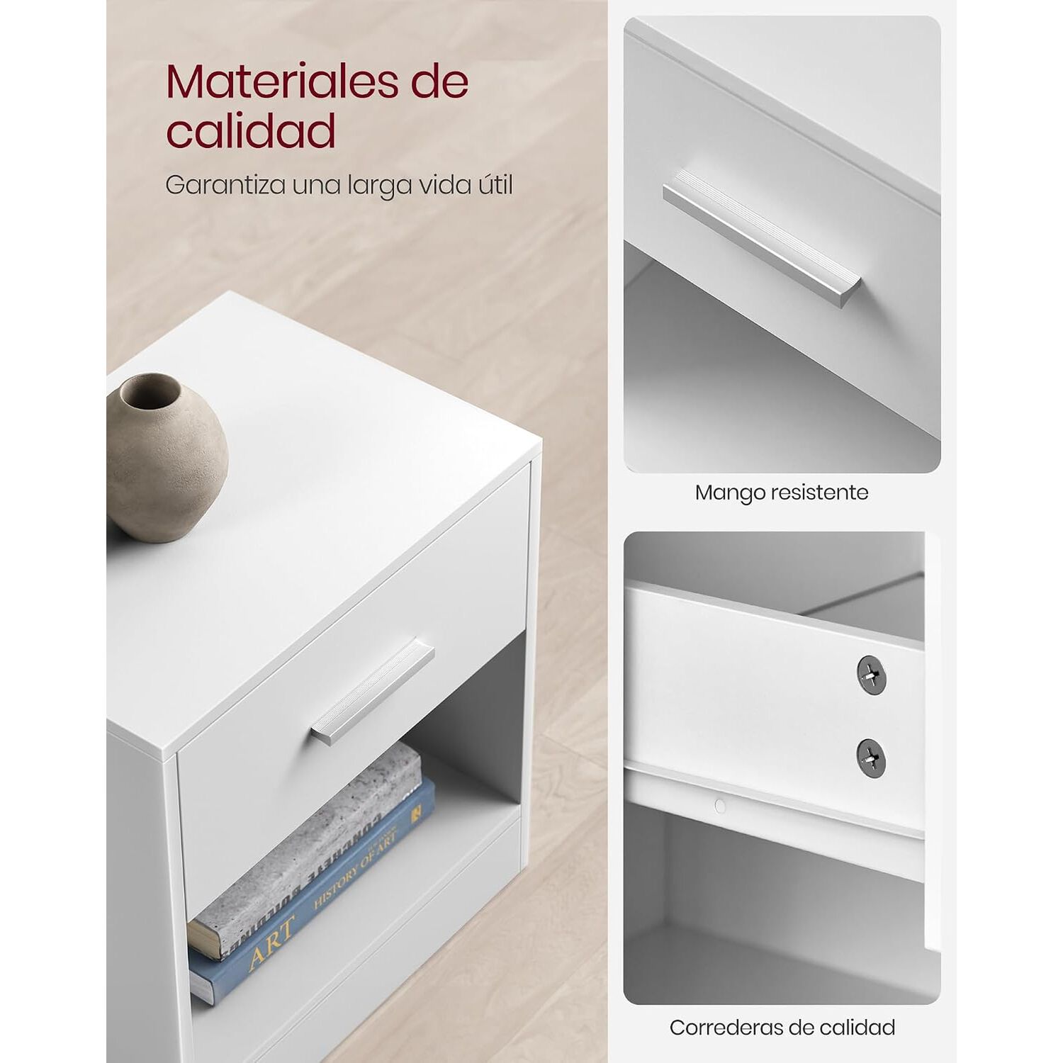 Velador Moderno Vasagle Con Caj&oacute;n Repisa Dormitorio Blanco image number 4.0