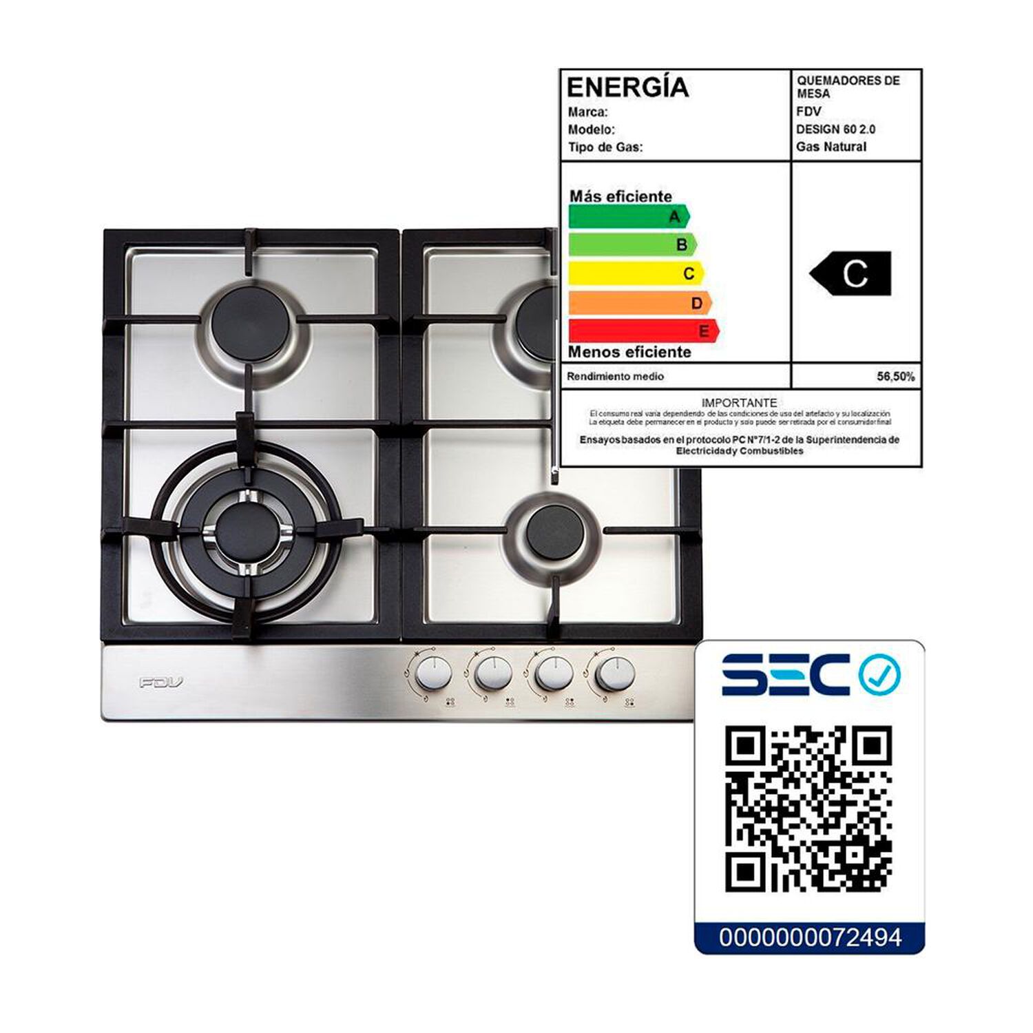 Encimera A Gas FDV Design 60 2.0 NAT / 4 Quemadores image number 4.0