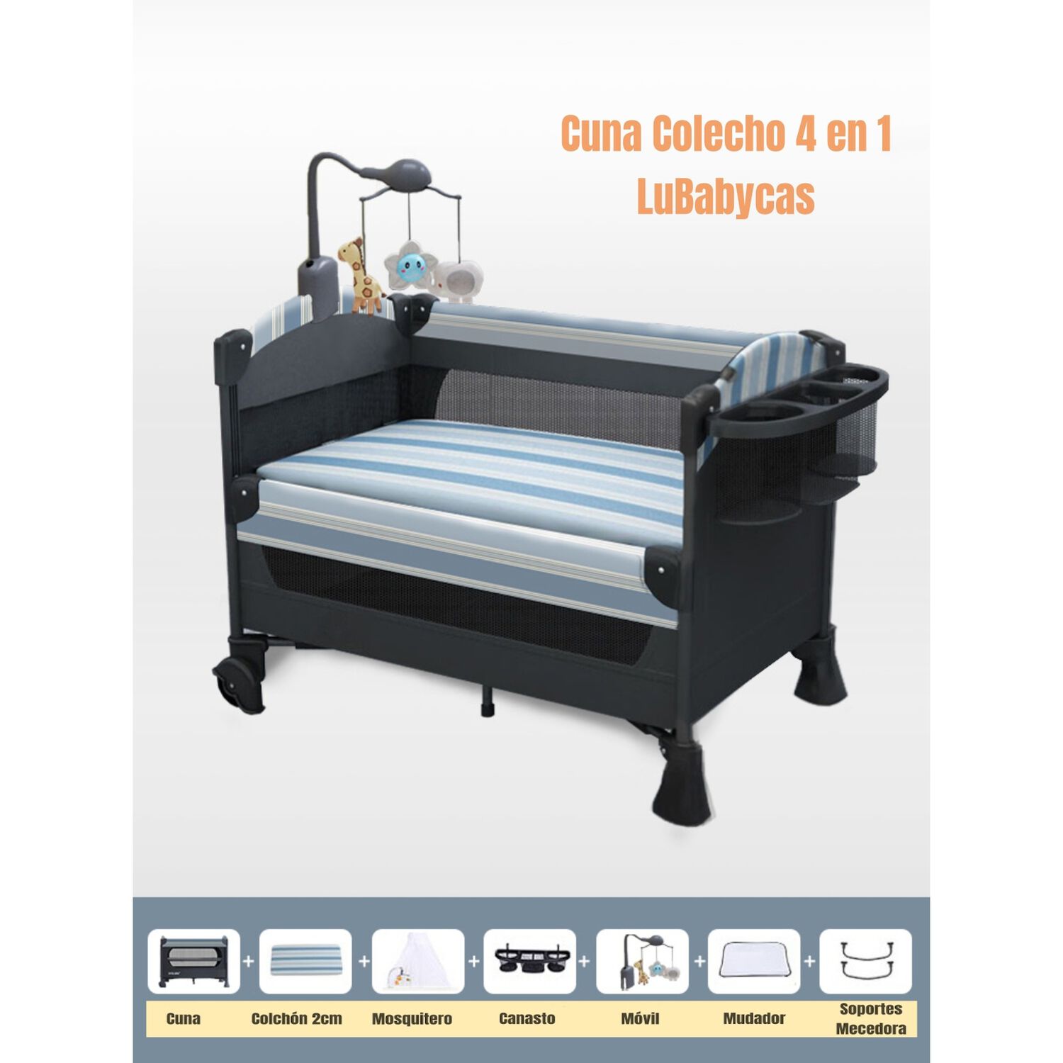 Cuna Colecho Corral Mecedora 4 En 1 Lubabycas Azul image number 9.0