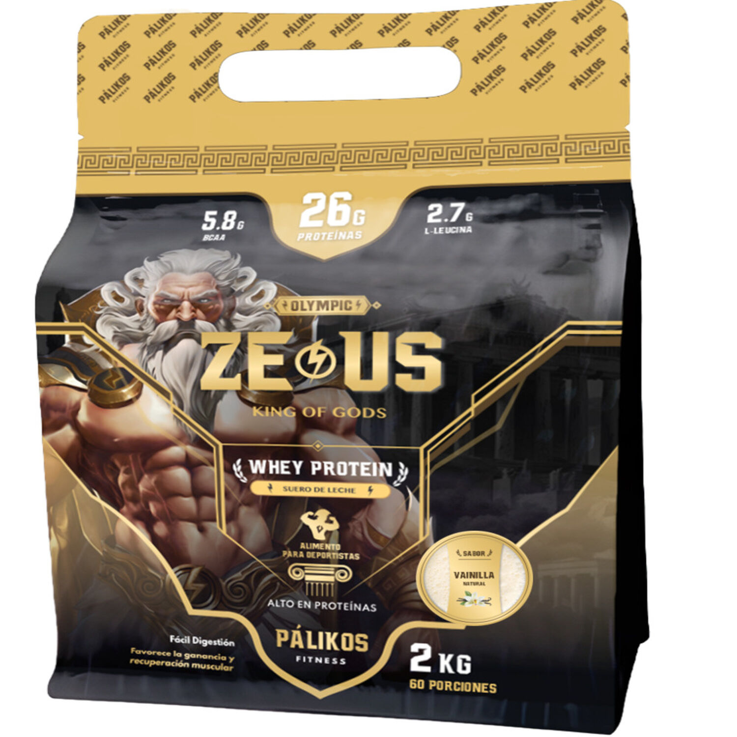 Proteina Zeus 2kg 100% Whey Sabor Vainilla Formato Doypack image number 0.0