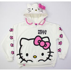 Poler&oacute;n Con Orejitas, Bordado En Capuchay Estampado En Delantero Y Mangas Hello Kitty