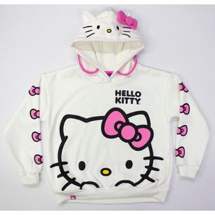Poler&oacute;n Con Orejitas, Bordado En Capuchay Estampado En Delantero Y Mangas Hello Kitty