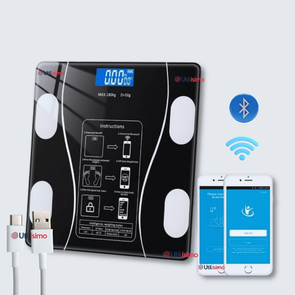 Balanza Pesa Digital Inteligente App Bluetooth Báscula Recargable image number 0.0
