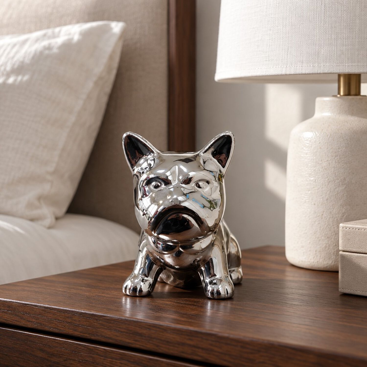 Perrito Decorativo Bulldog Franc&eacute;s Porcelana Figura Adorno De Repisa 12,5 Cm Plateado Brillante image number 6.0