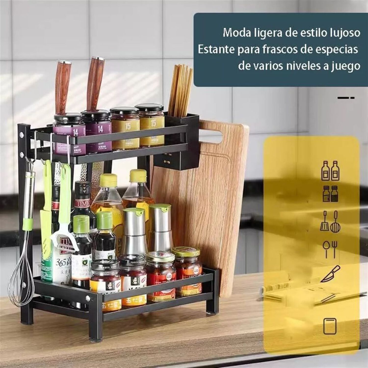 Estante Para Especias Organizador De Cocina Especiero 2 Niveles Multifuncional image number 2.0