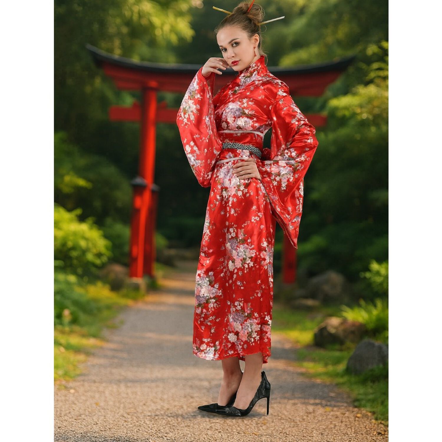 Kimono Elegante Tradicional Japon&eacute;s Mujer Obi Incluido image number 1.0