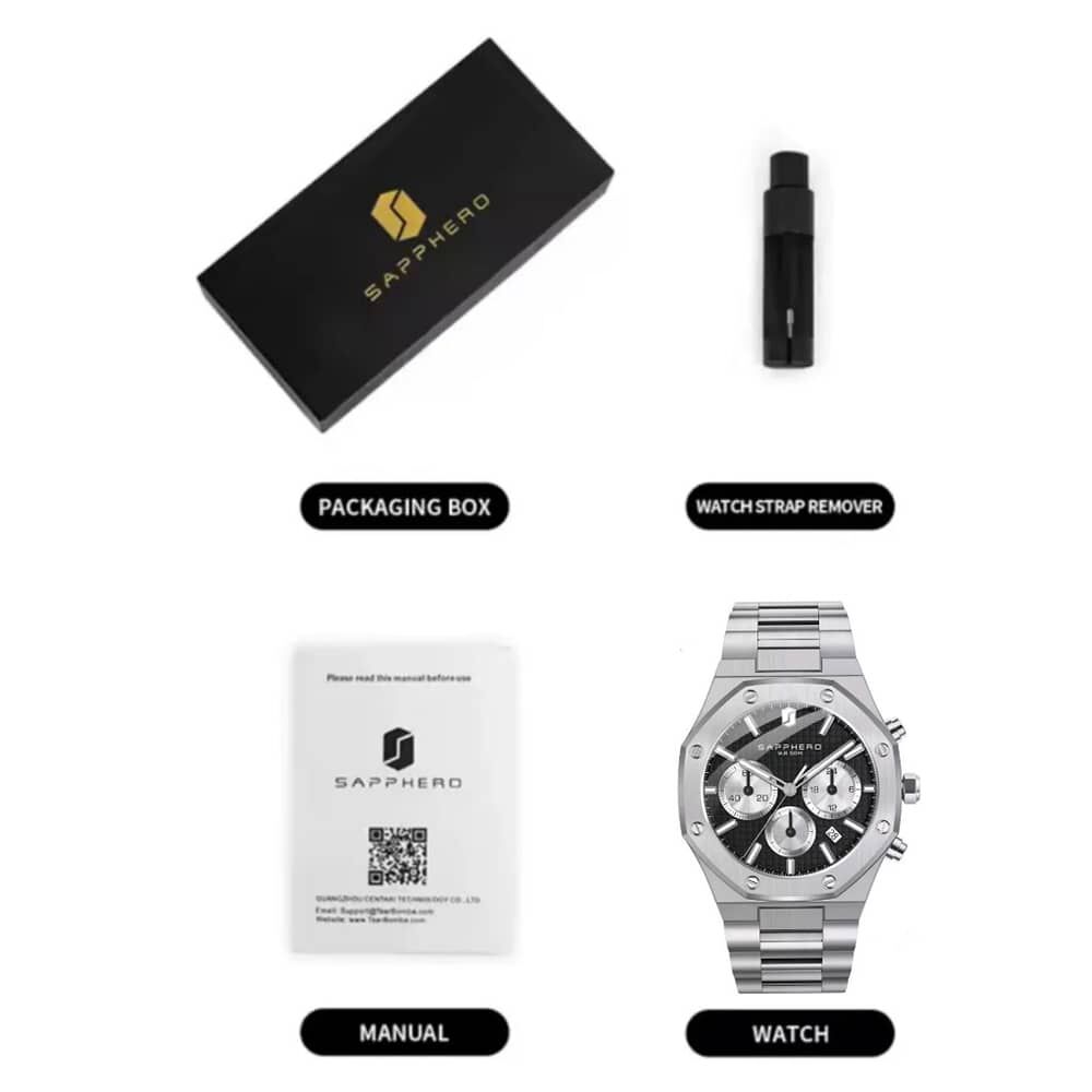 Reloj Sapphero Hombre Cronografo Acero Inoxidable Cuarzo image number 4.0