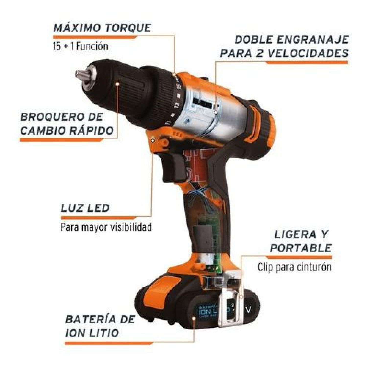 Taladro Atornillador Inal&aacute;mbrico 3/8 12v + Bat + Car Truper image number 1.0