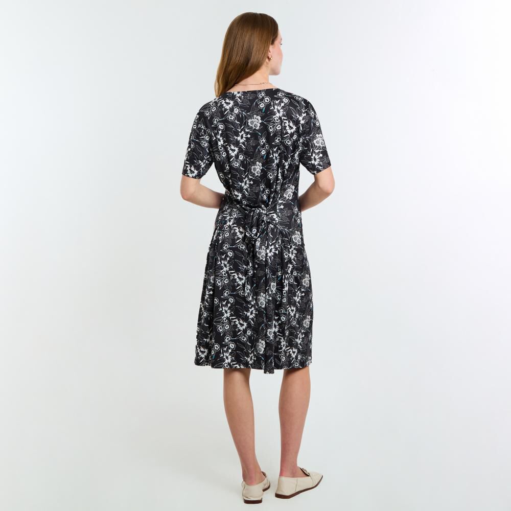 Vestido Full Print Amarra En Cintura Manga Corta Cuello Redondo Mujer Lesage image number 3.0