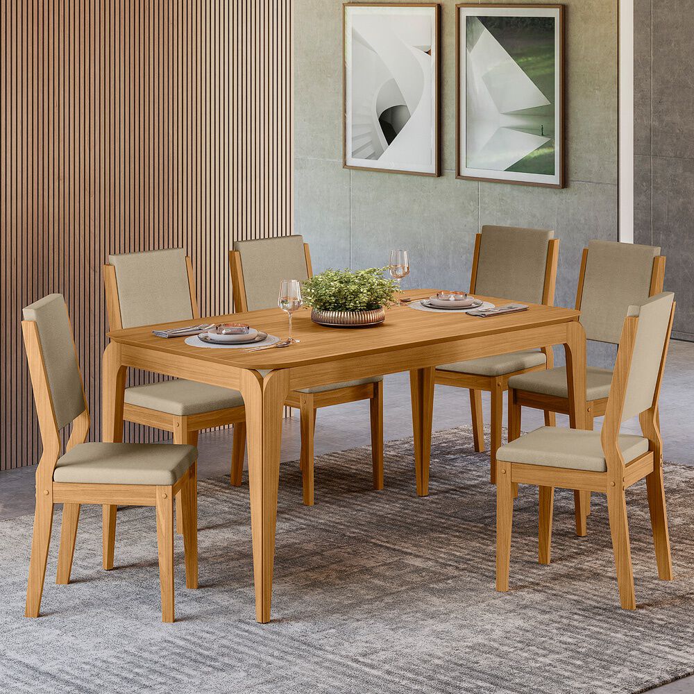 Juego De Comedor Arezzo 160x90 Cm 6 Sillas Beige image number 3.0