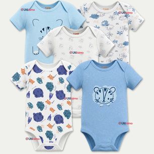 Pack 5 Bodys Manga Corta 100% Algod&oacute;n Tedmimak Ni&ntilde;o Blue Jungle