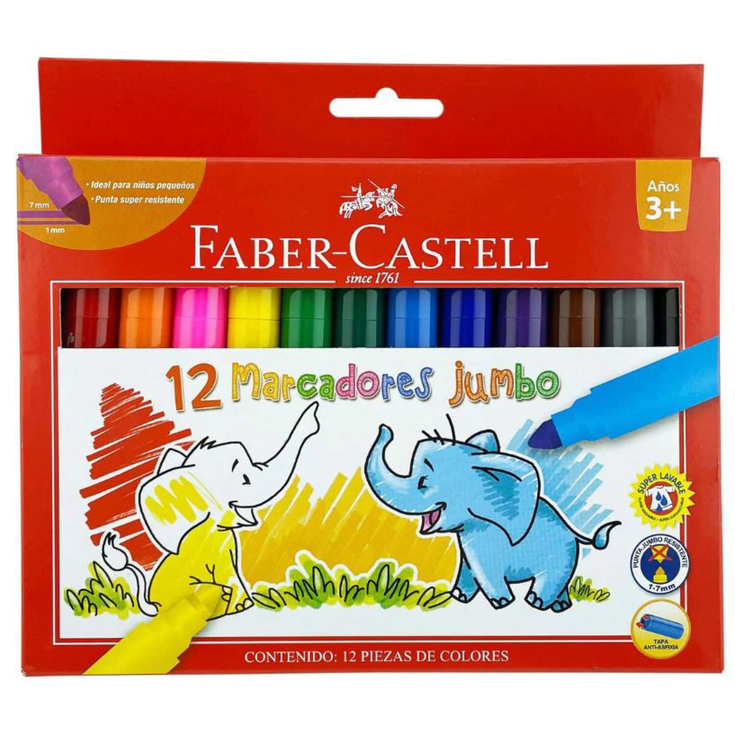 Marcadores Jumbo Lavable 12 Colores Faber Castell image number 0.0