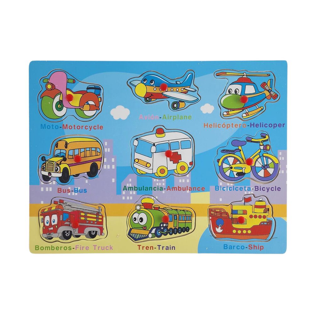 Rompecabezas Didáctico Transportes De Madera 30cm Niños image number 0.0